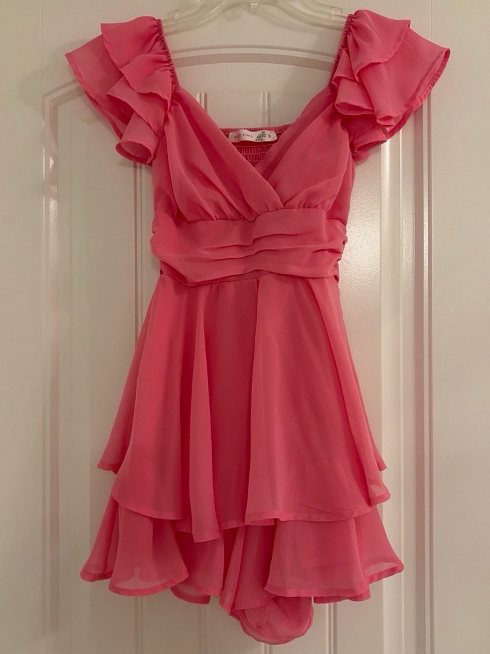 Altar'd State Pink Ruffle Tiered Chiffon Mini Romper Style Dress